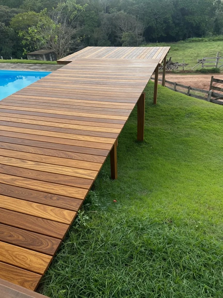 Deck passarela de madeira sobre o jardim